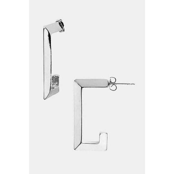 STERLING SILVER RECTANGLE HOOP EARRINGS - Picture 2 of 2